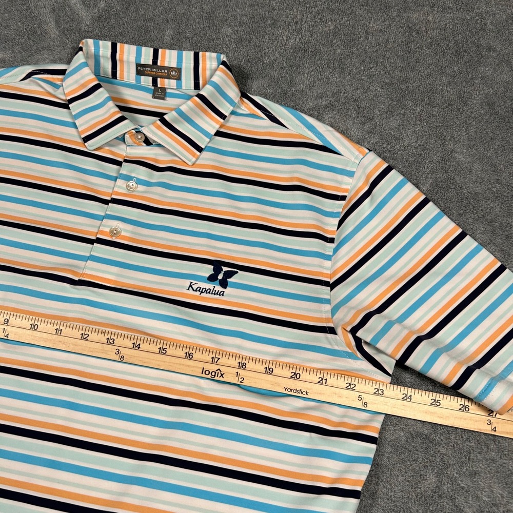 Peter Millar Summer Comfort Kapalua Golf Polo Mens Large Blue Orange Striped L - Picture 8 of 12